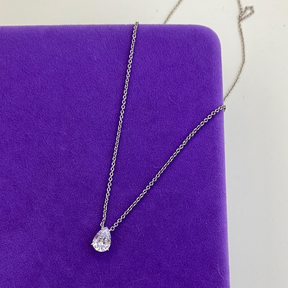 💛 Dazzling Silver Teardrop Crystal Necklace | Minimal Dainty Pendant | Sparkly